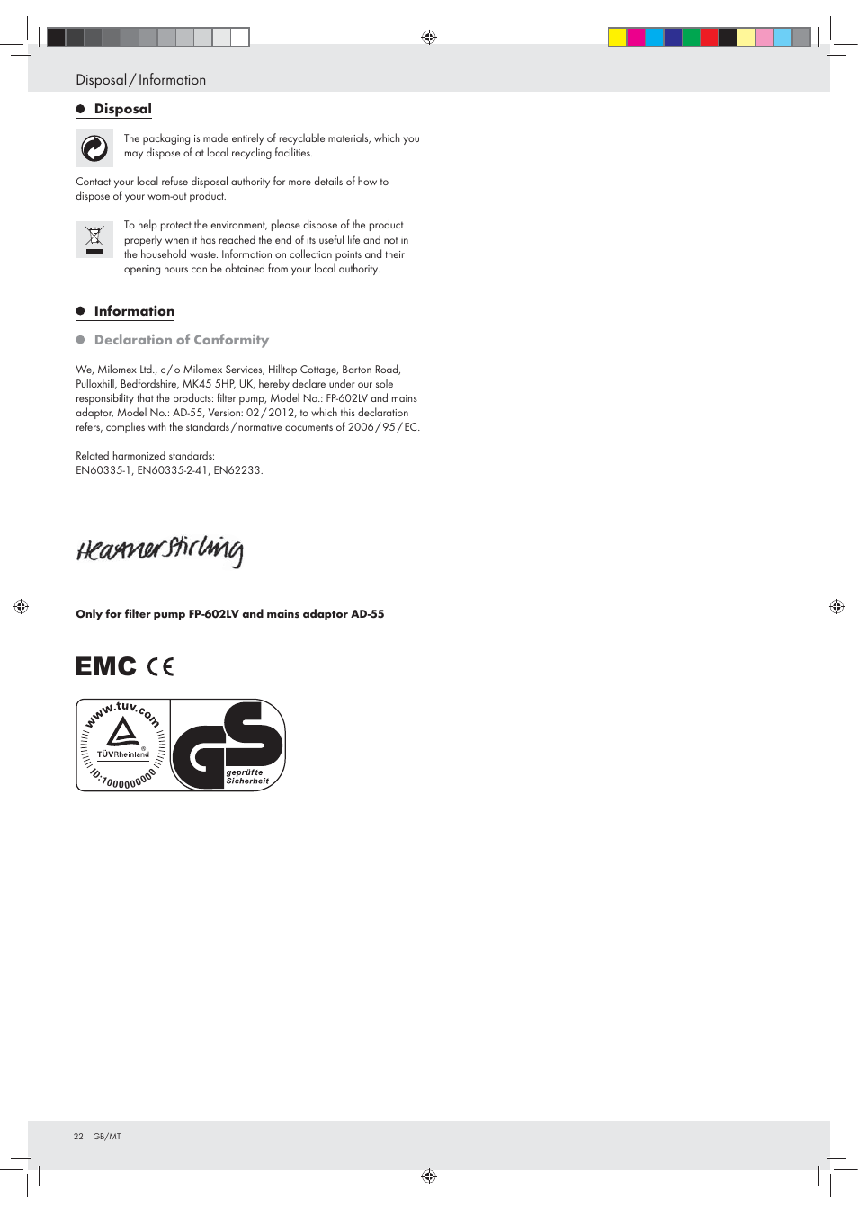 Disposal / information | Crivit Z31152 User Manual | Page 22 / 30