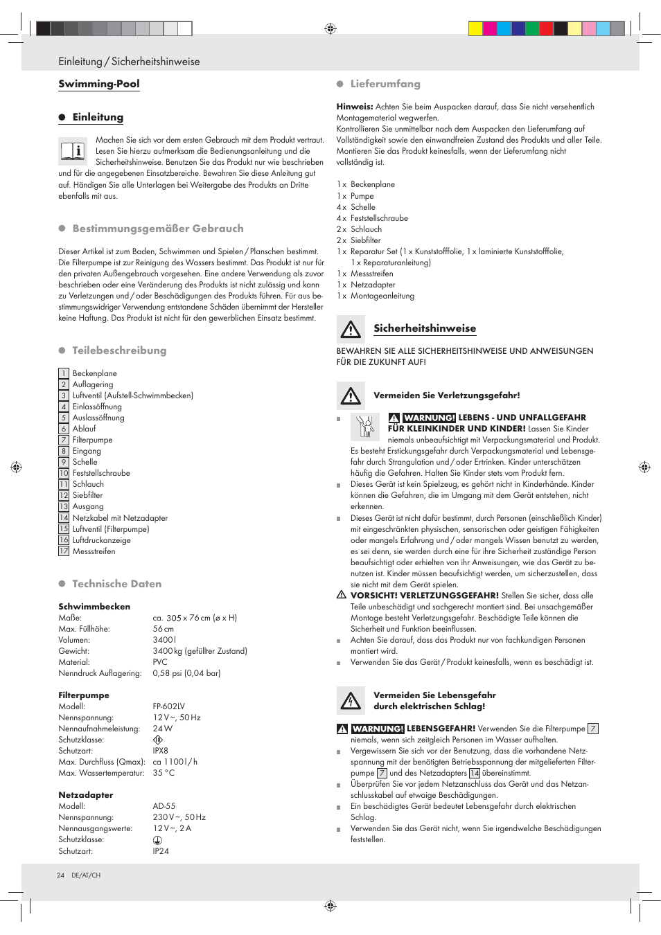 Einleitung / sicherheitshinweise | Crivit Z31152 User Manual | Page 24 / 30