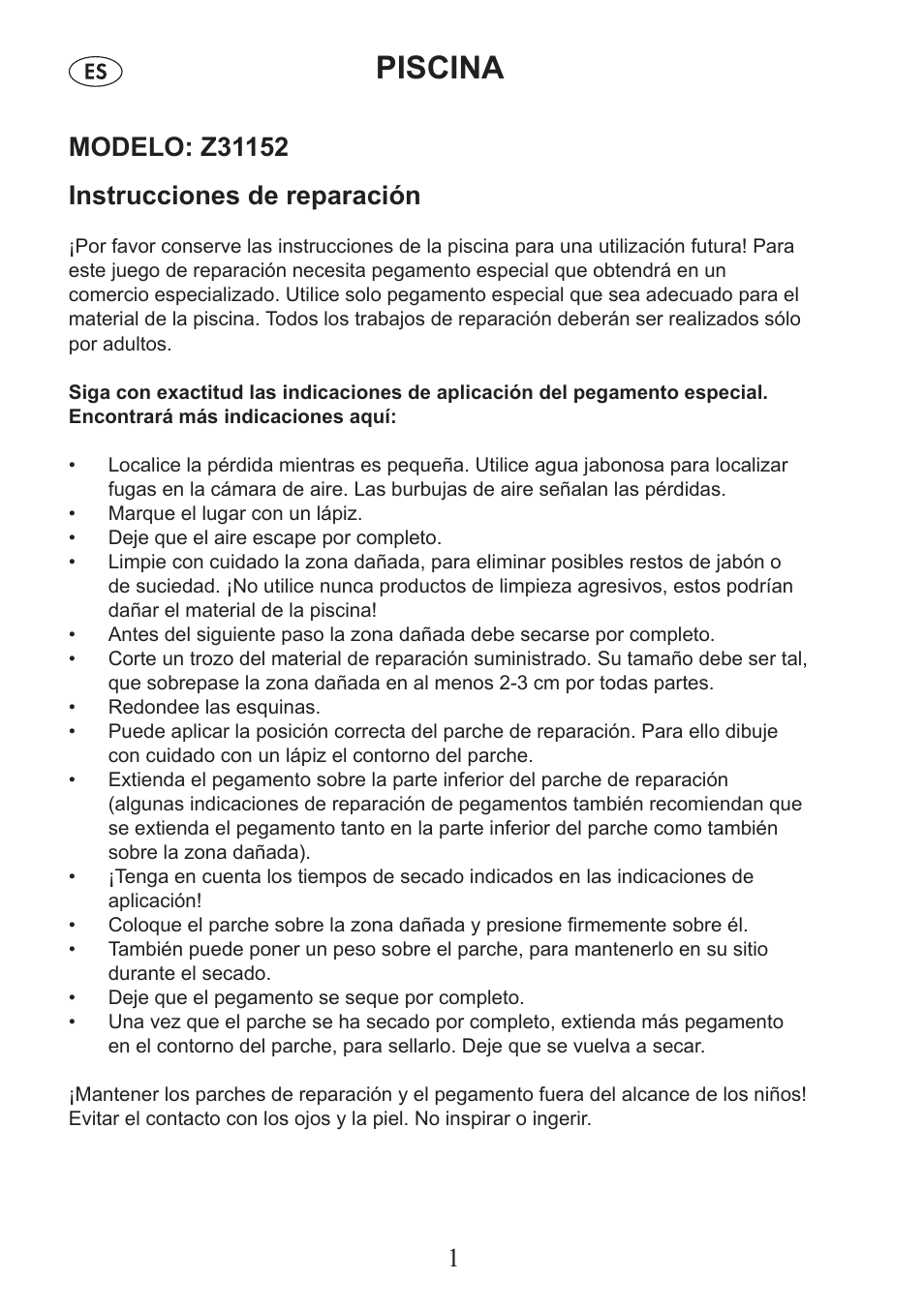 Piscina | Crivit Z31152 User Manual | Page 2 / 6