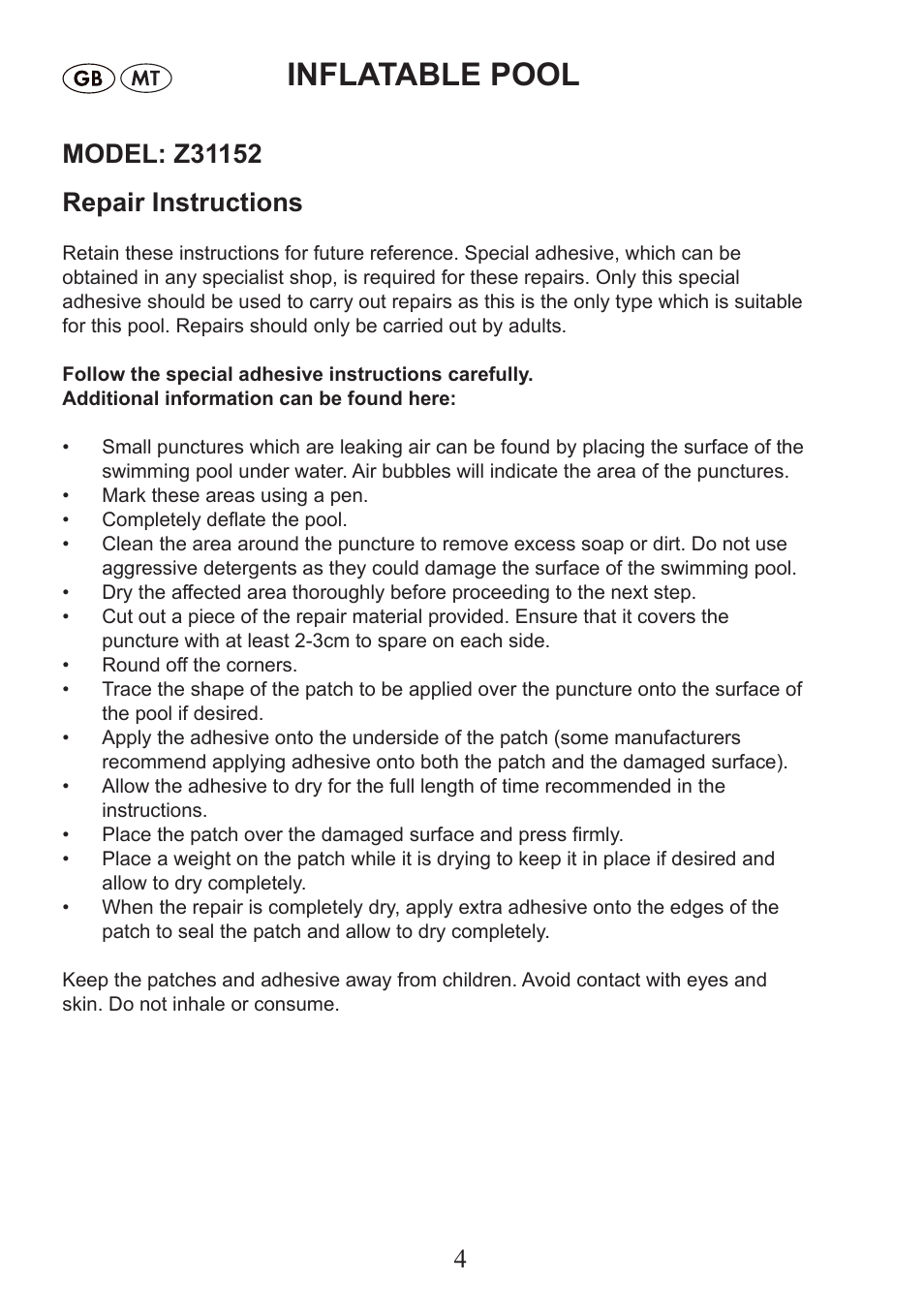 Inflatable pool | Crivit Z31152 User Manual | Page 5 / 6