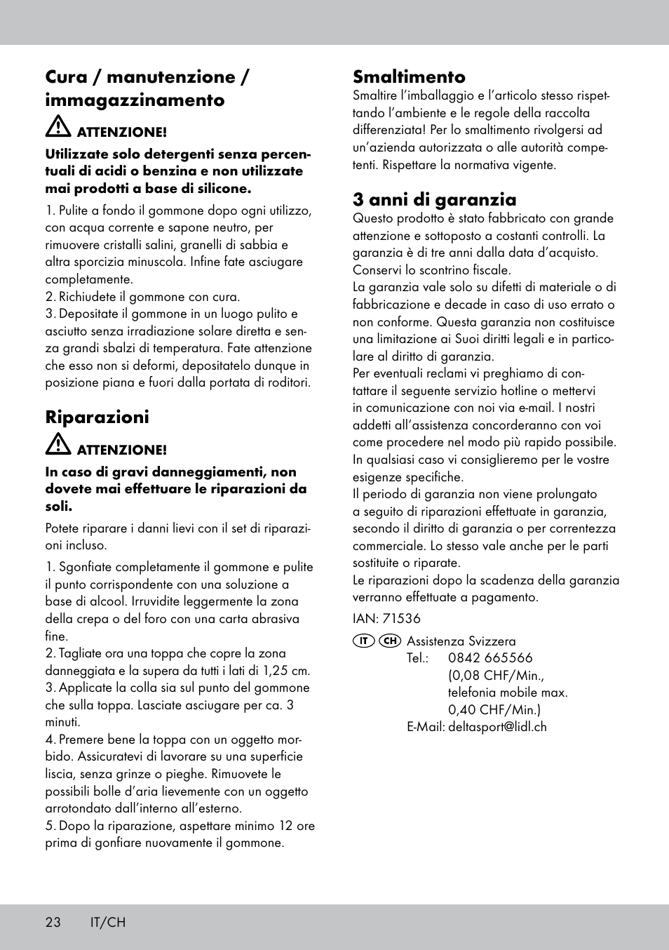 Cura / manutenzione / immagazzinamento, Riparazioni, Smaltimento | 3 anni di garanzia | Crivit 2-Person Kayak User Manual | Page 22 / 34