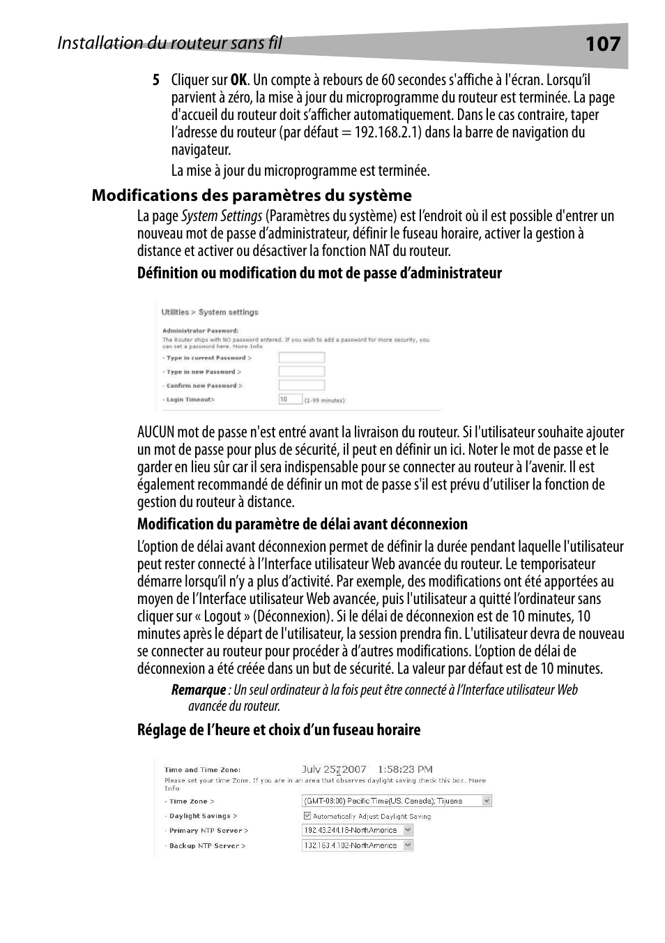 Modifications des paramètres du système | Dynex DX-WEGRTR User Manual | Page 107 / 200
