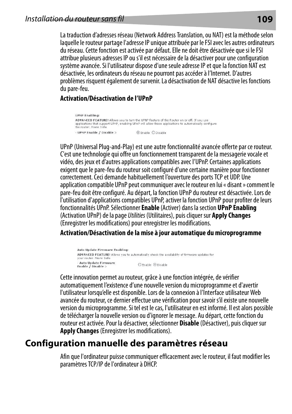 Configuration manuelle des paramètres réseau, 109 po | Dynex DX-WEGRTR User Manual | Page 109 / 200