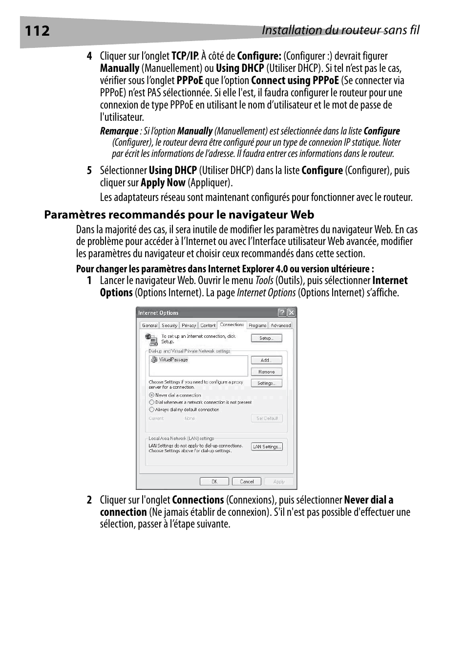 Paramètres recommandés pour le navigateur web | Dynex DX-WEGRTR User Manual | Page 112 / 200