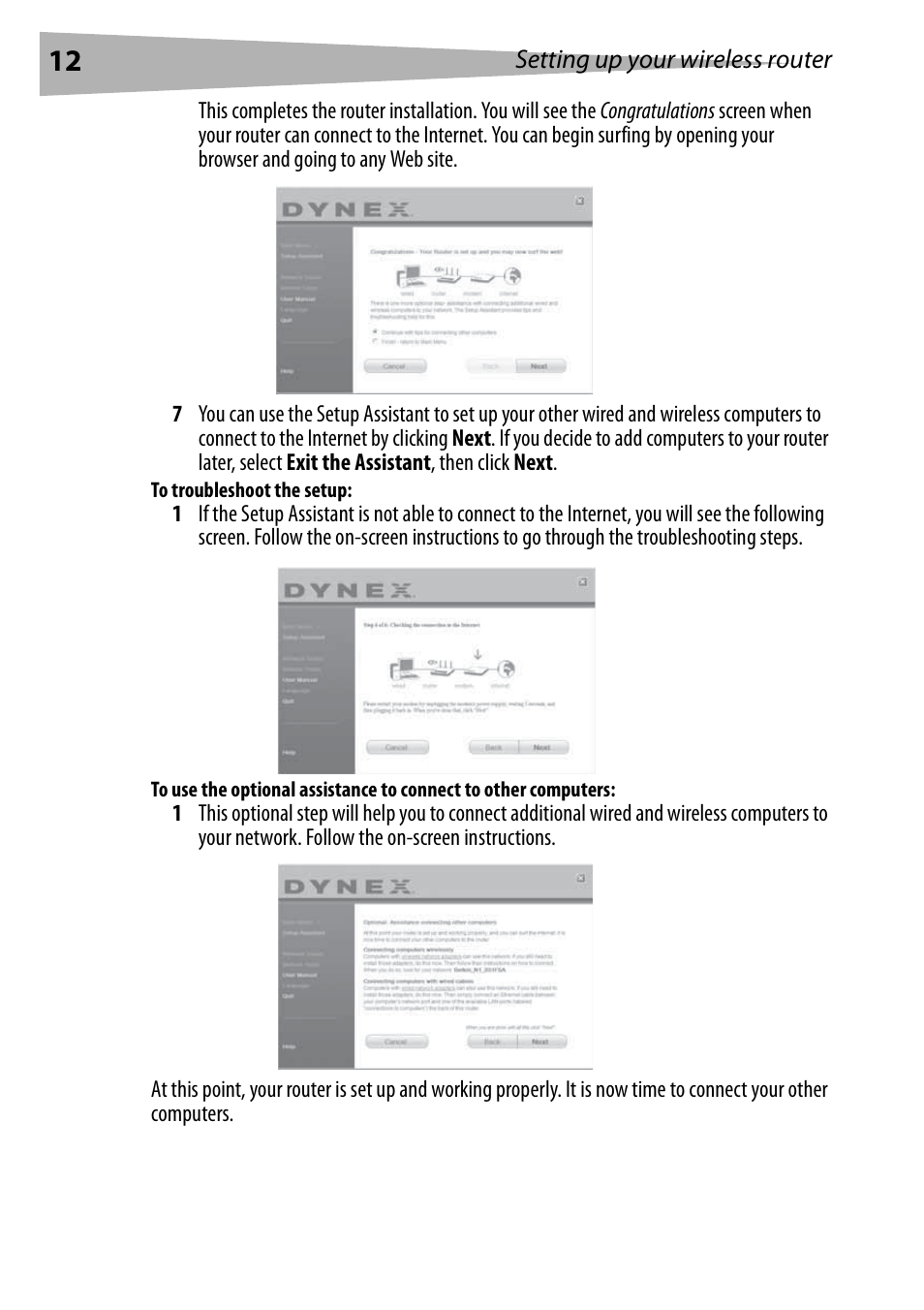 To troubleshoot the setup | Dynex DX-WEGRTR User Manual | Page 12 / 200