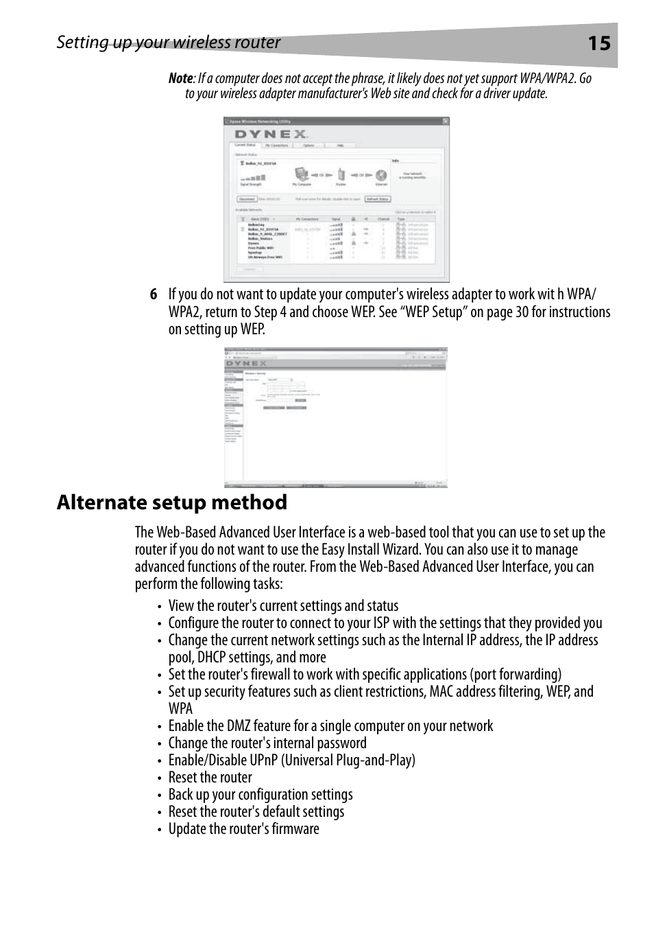 Alternate setup method | Dynex DX-WEGRTR User Manual | Page 15 / 200