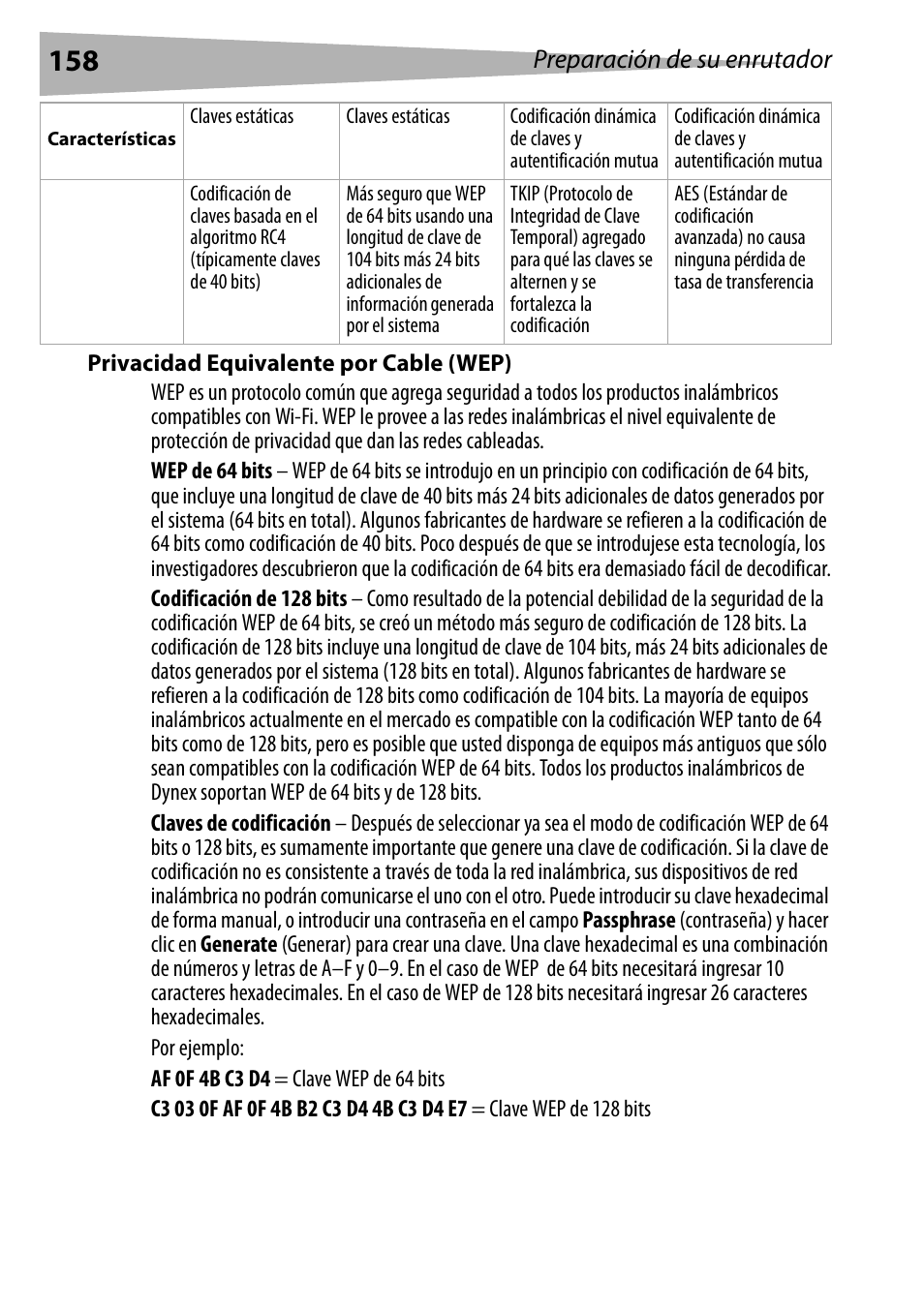 Privacidad equivalente por cable (wep), Preparación de su enrutador | Dynex DX-WEGRTR User Manual | Page 158 / 200