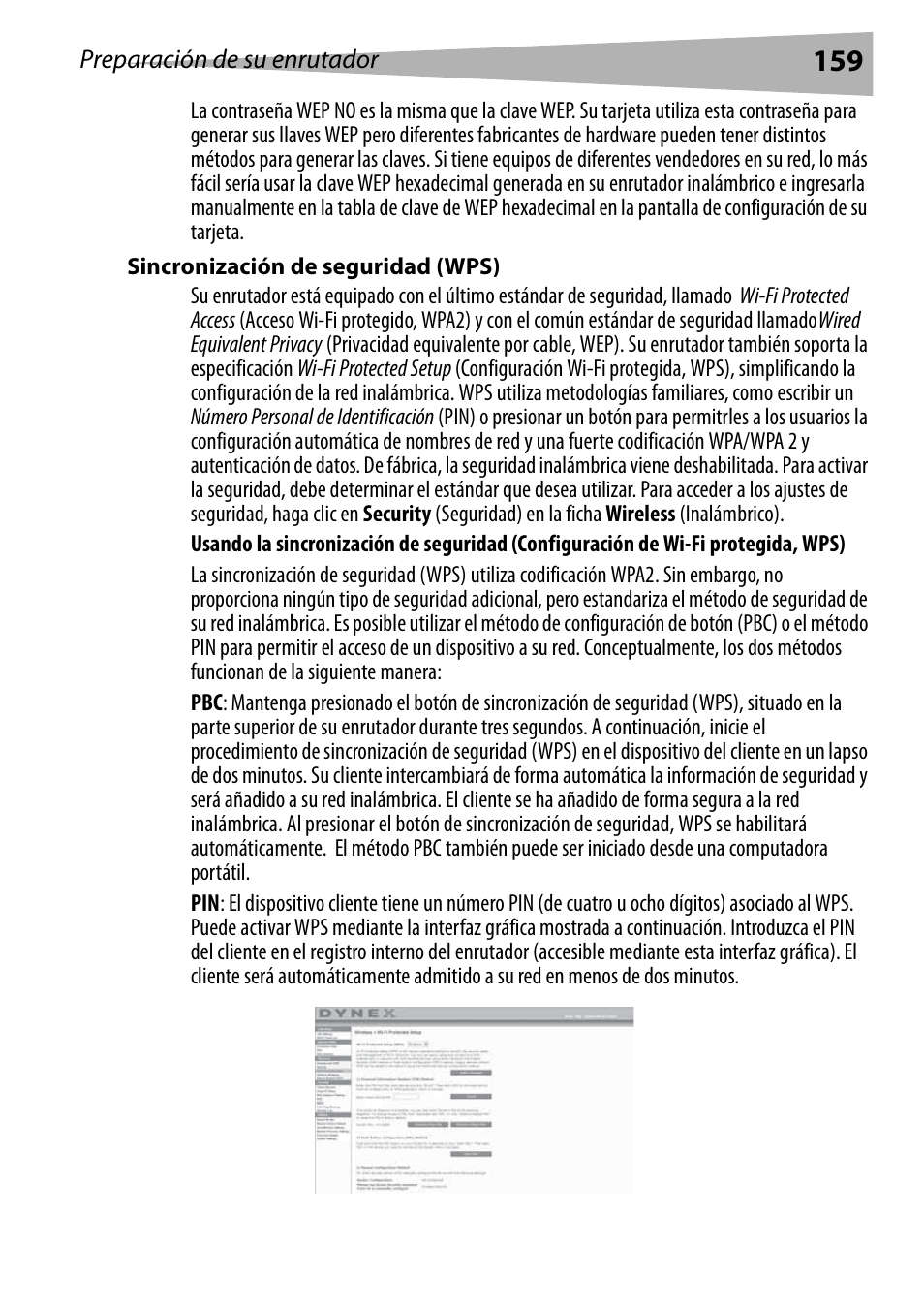 Sincronización de seguridad (wps) | Dynex DX-WEGRTR User Manual | Page 159 / 200