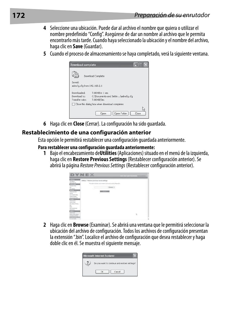 Restablecimiento de una configuración anterior | Dynex DX-WEGRTR User Manual | Page 172 / 200