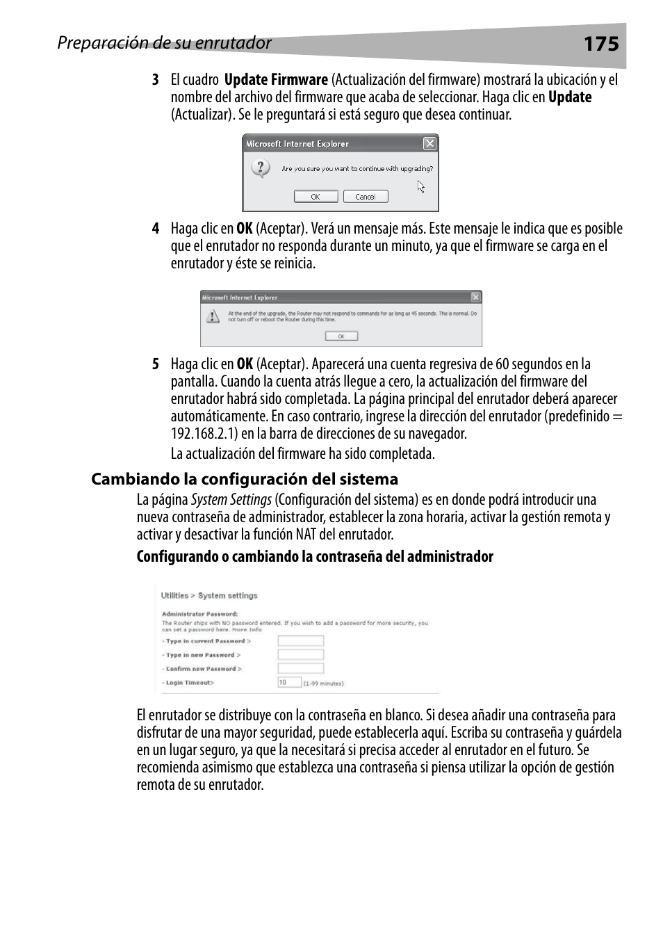 Cambiando la configuración del sistema | Dynex DX-WEGRTR User Manual | Page 175 / 200