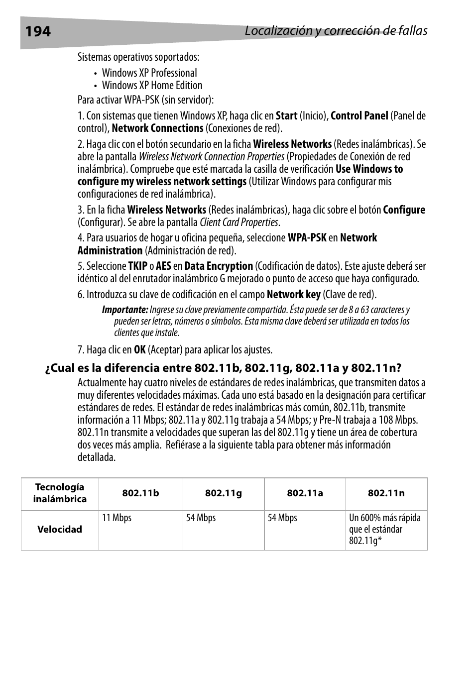 Localización y corrección de fallas | Dynex DX-WEGRTR User Manual | Page 194 / 200