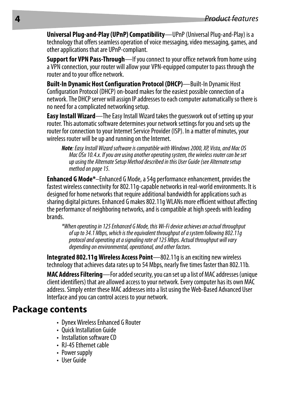 Package contents | Dynex DX-WEGRTR User Manual | Page 4 / 200