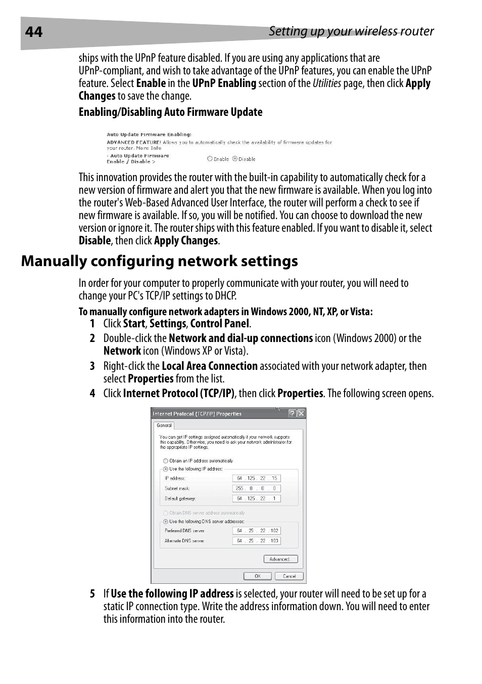 Manually configuring network settings, Manually configuring network settings” o | Dynex DX-WEGRTR User Manual | Page 44 / 200