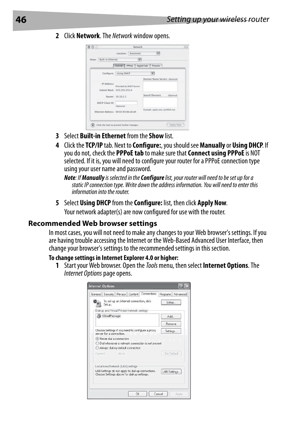 Recommended web browser settings | Dynex DX-WEGRTR User Manual | Page 46 / 200
