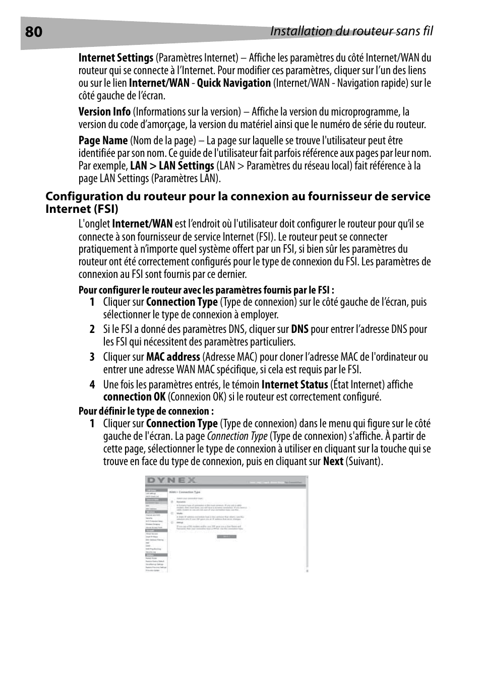 Pour définir le type de connexion | Dynex DX-WEGRTR User Manual | Page 80 / 200