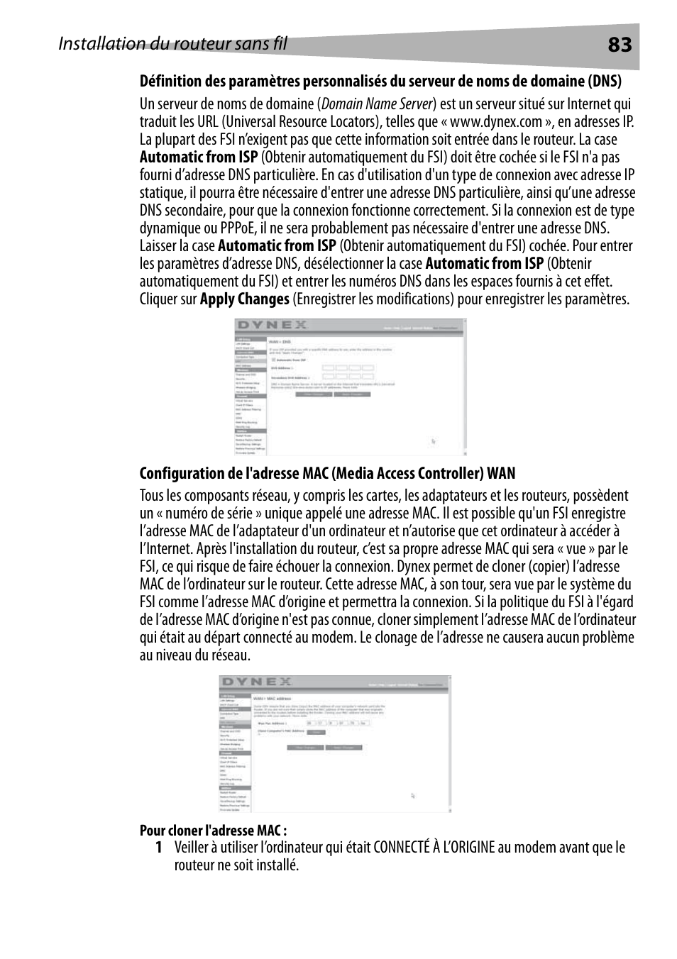 Pour cloner l'adresse mac | Dynex DX-WEGRTR User Manual | Page 83 / 200