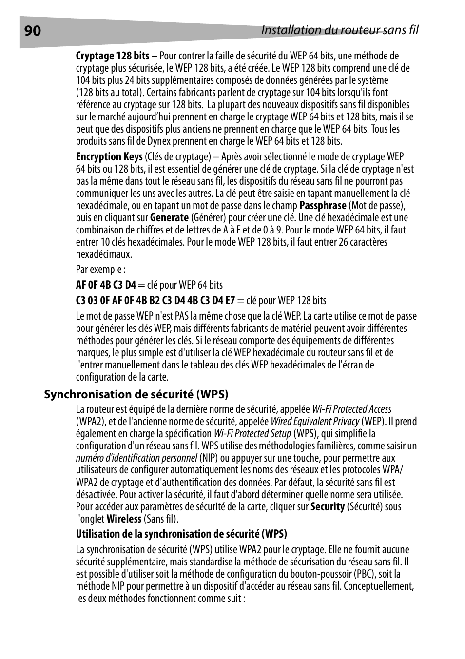 Synchronisation de sécurité (wps) | Dynex DX-WEGRTR User Manual | Page 90 / 200