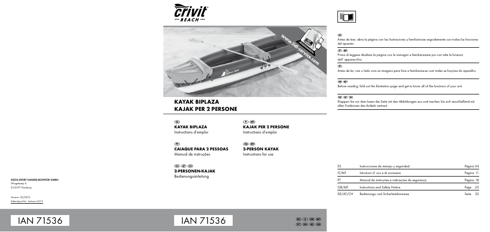 Crivit 2-Person Kayak User Manual | 38 pages