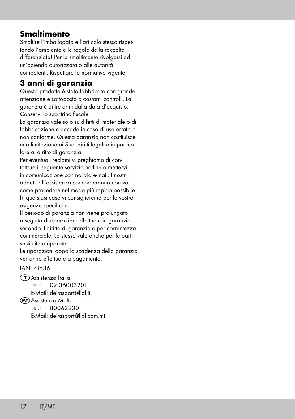 Smaltimento, 3 anni di garanzia | Crivit 2-Person Kayak User Manual | Page 16 / 38