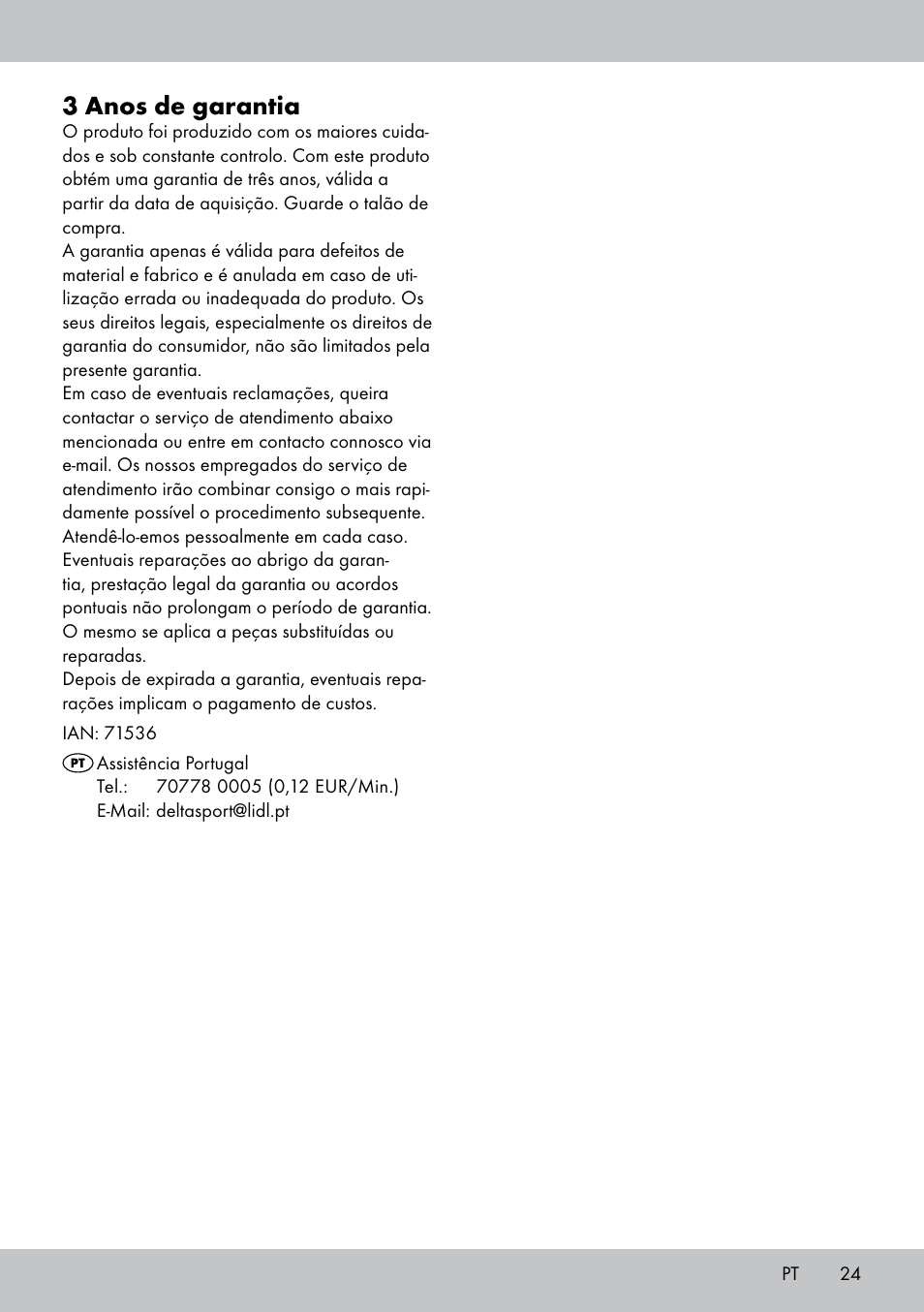 3 anos de garantia | Crivit 2-Person Kayak User Manual | Page 23 / 38