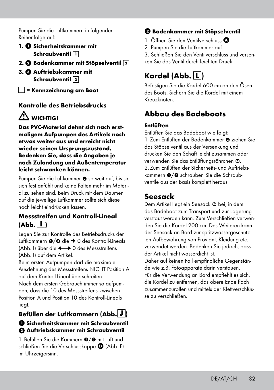 Kordel (abb. l ), Abbau des badeboots, Seesack | Crivit 2-Person Kayak User Manual | Page 31 / 34