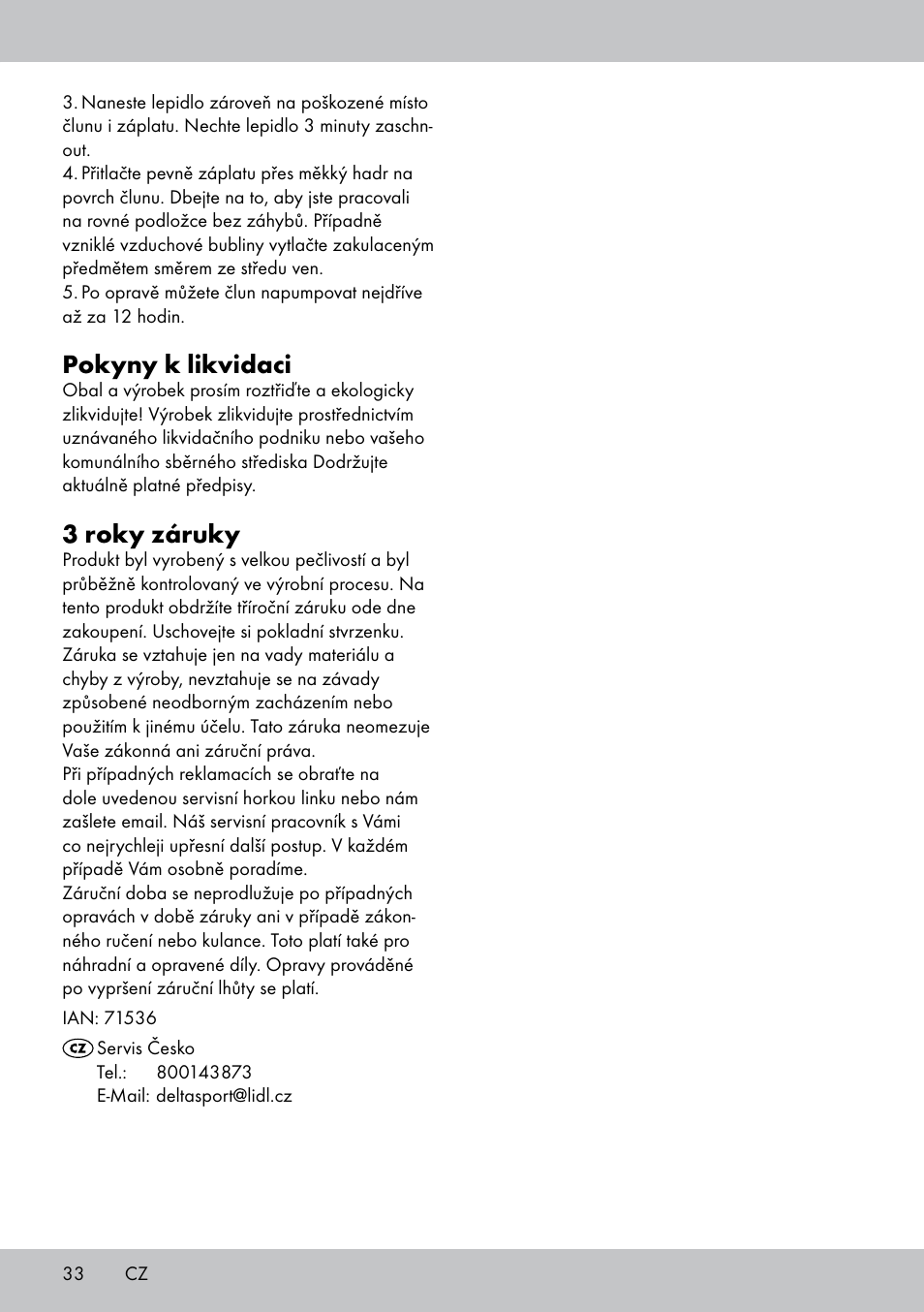Pokyny k likvidaci, 3 roky záruky | Crivit 2-Person Kayak User Manual | Page 32 / 46