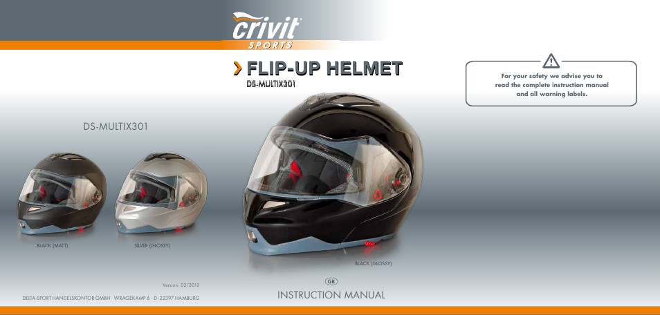 Flip-up helmet, Instruction manual, Ds-multix301 | Crivit DS-MULTIX301 User Manual | Page 2 / 8