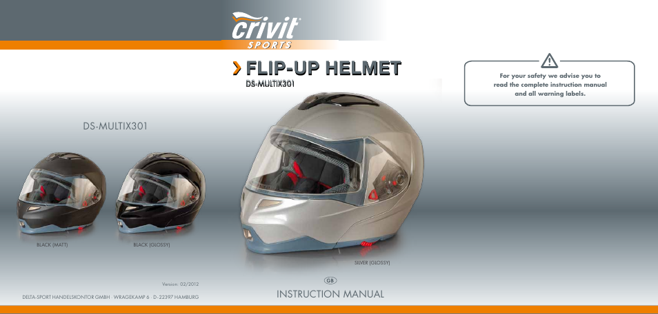 Flip-up helmet, Instruction manual, Ds-multix301 | Crivit DS-MULTIX301 User Manual | Page 3 / 8