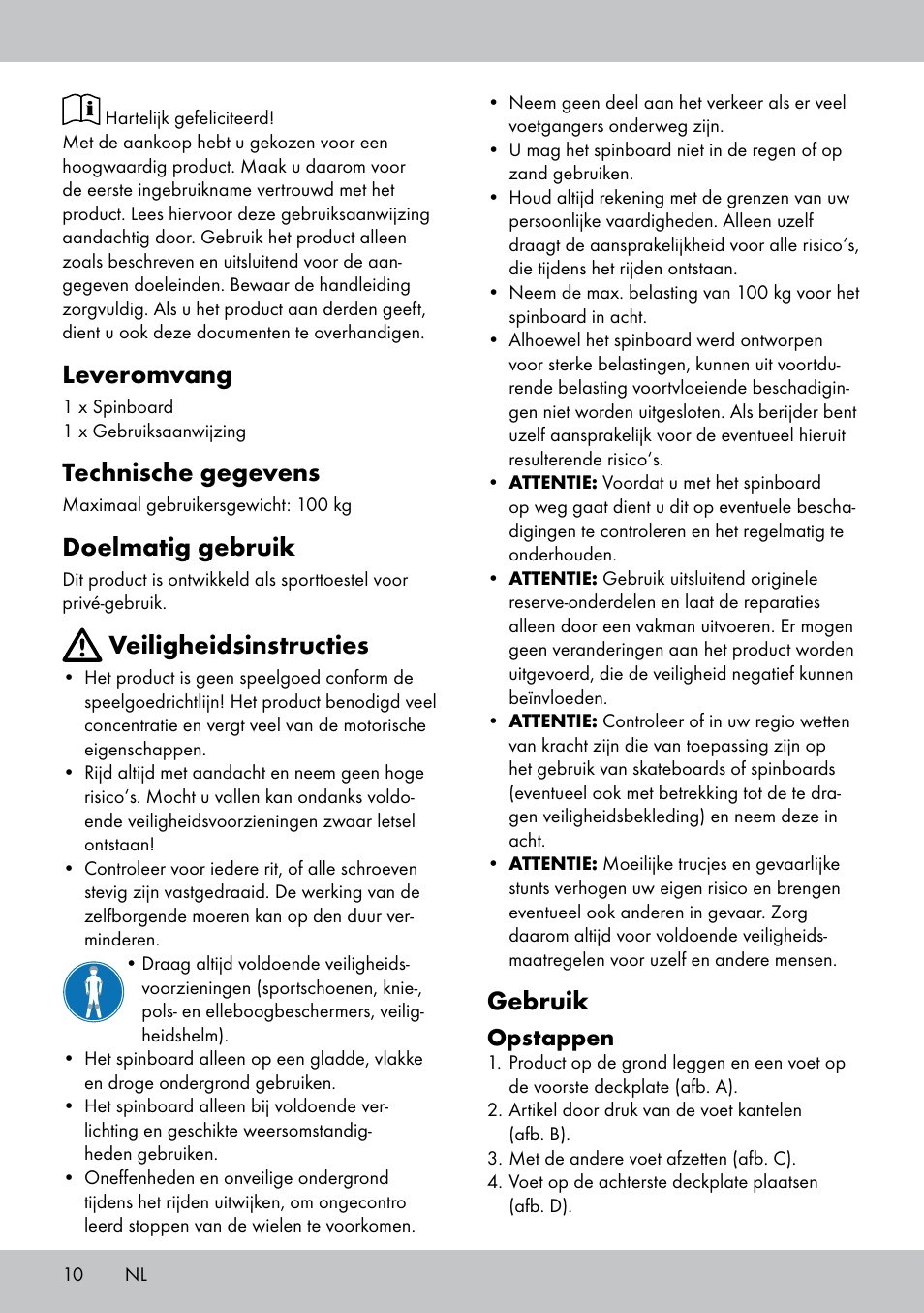 Leveromvang, Technische gegevens, Doelmatig gebruik | Veiligheidsinstructies, Gebruik, Opstappen | Crivit SB-1557 User Manual | Page 10 / 16