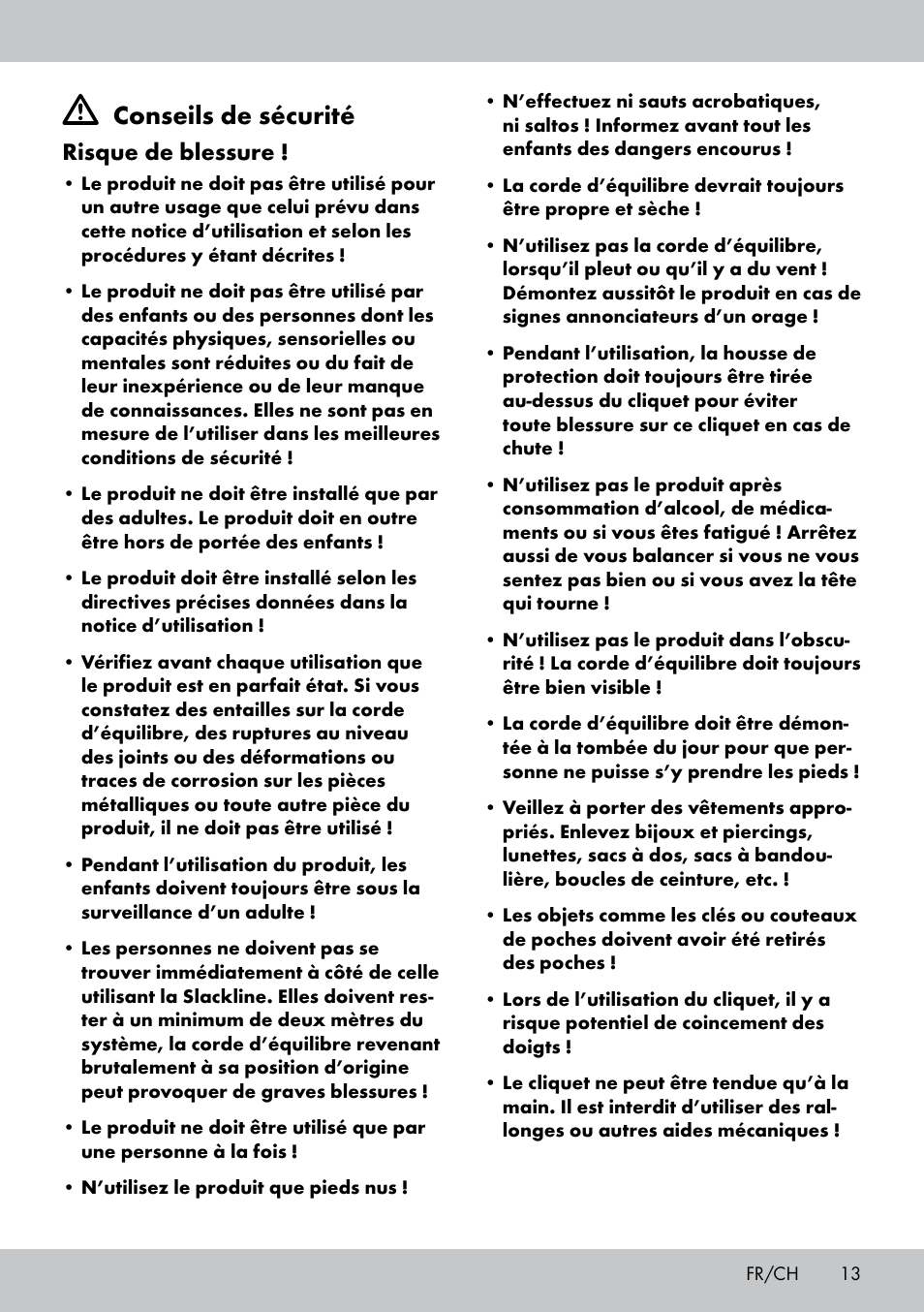 Conseils de sécurité, Risque de blessure | Crivit SL-1530 User Manual | Page 13 / 44