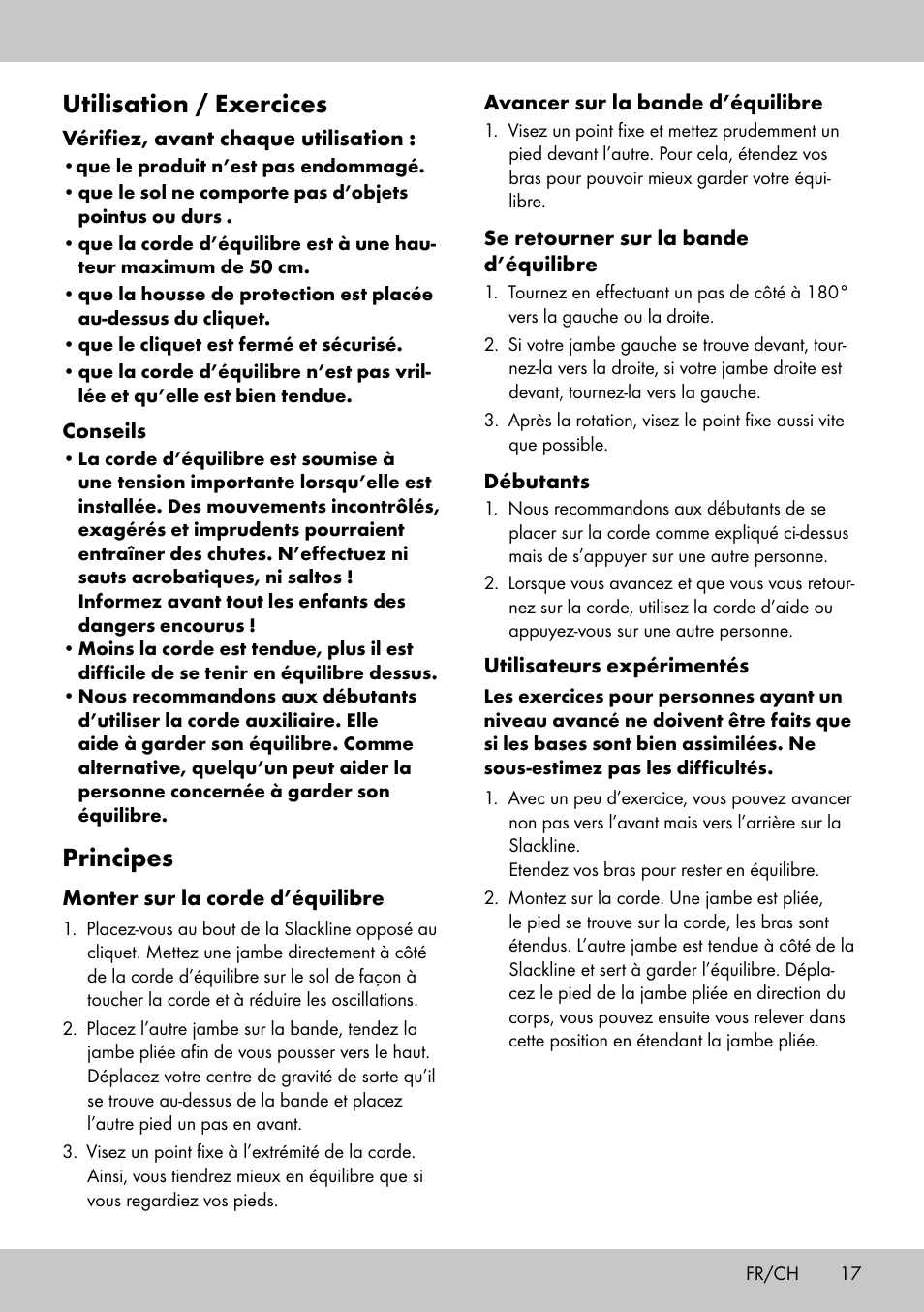 Utilisation / exercices, Principes | Crivit SL-1530 User Manual | Page 17 / 44