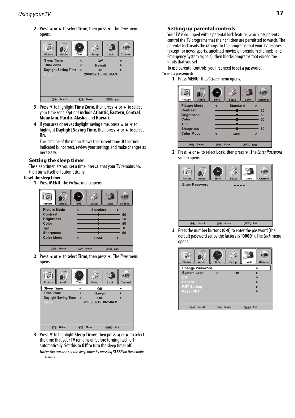 Setting the sleep timer, Setting up parental controls | Dynex DX-LCD22-09 User Manual | Page 17 / 24