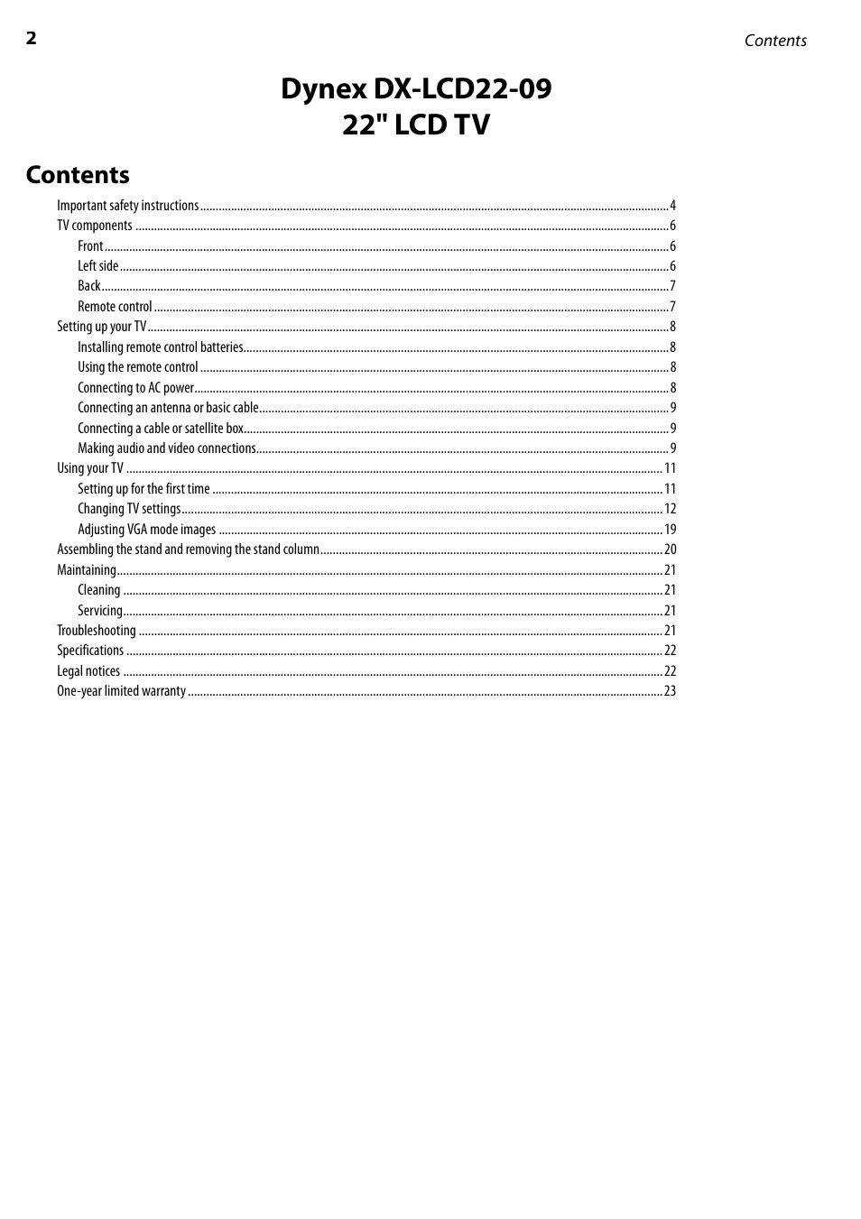 Dynex DX-LCD22-09 User Manual | Page 2 / 24