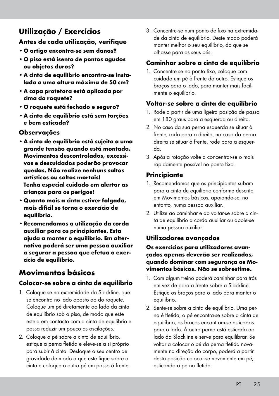 Utilização / exercícios, Movimentos básicos | Crivit SL-1530 User Manual | Page 25 / 44