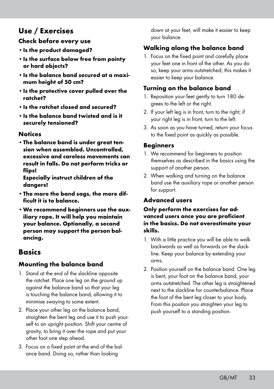 Use / exercises, Basics | Crivit SL-1530 User Manual | Page 33 / 44