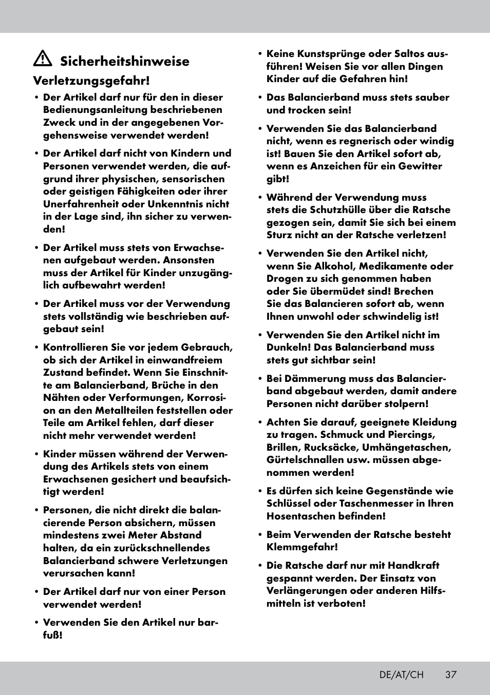Sicherheitshinweise, Verletzungsgefahr | Crivit SL-1530 User Manual | Page 37 / 44