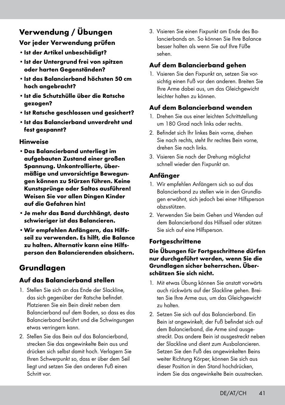 Verwendung / übungen, Grundlagen | Crivit SL-1530 User Manual | Page 41 / 44