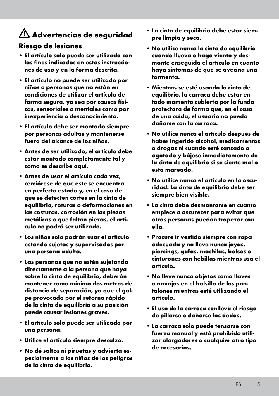 Advertencias de seguridad, Riesgo de lesiones | Crivit SL-1530 User Manual | Page 5 / 44