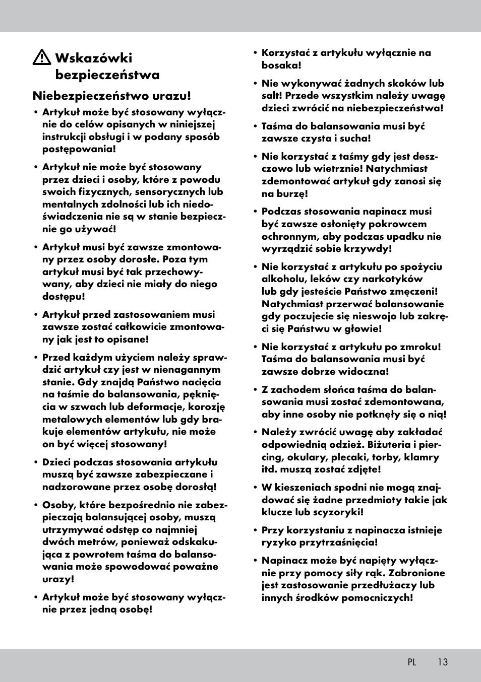 Wskazówki bezpieczeństwa, Niebezpieczeństwo urazu | Crivit SL-1530 User Manual | Page 13 / 60