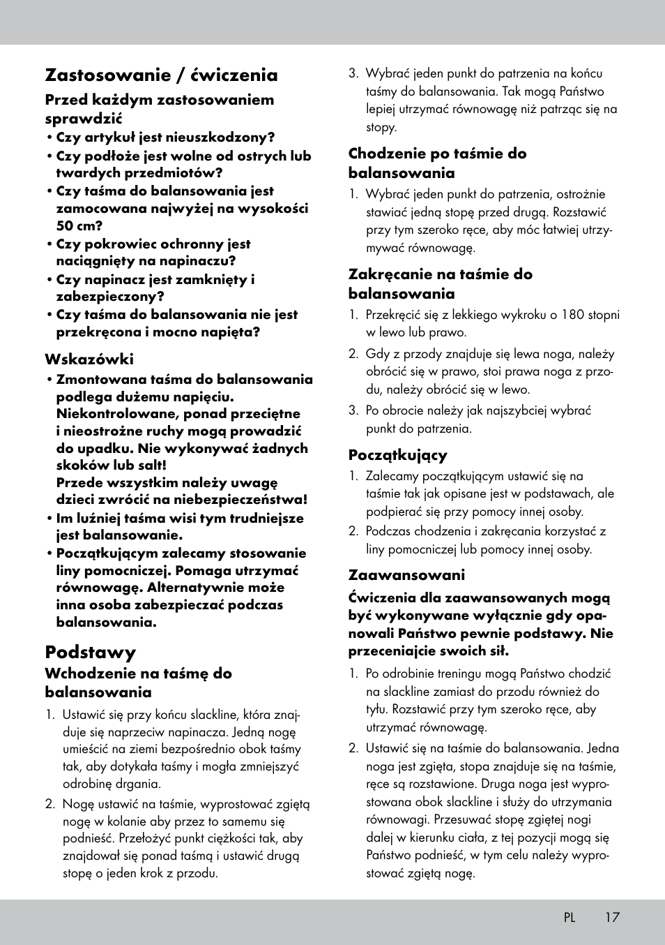 Zastosowanie / ćwiczenia, Podstawy | Crivit SL-1530 User Manual | Page 17 / 60