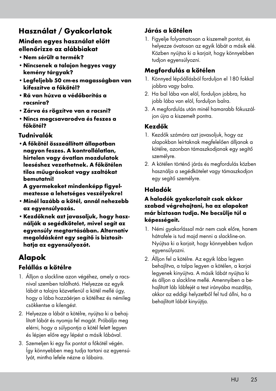 Használat / gyakorlatok, Alapok | Crivit SL-1530 User Manual | Page 25 / 60