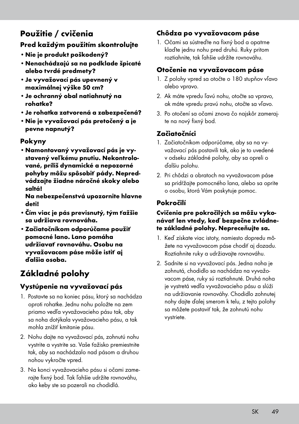 Použitie / cvičenia, Základné polohy | Crivit SL-1530 User Manual | Page 49 / 60