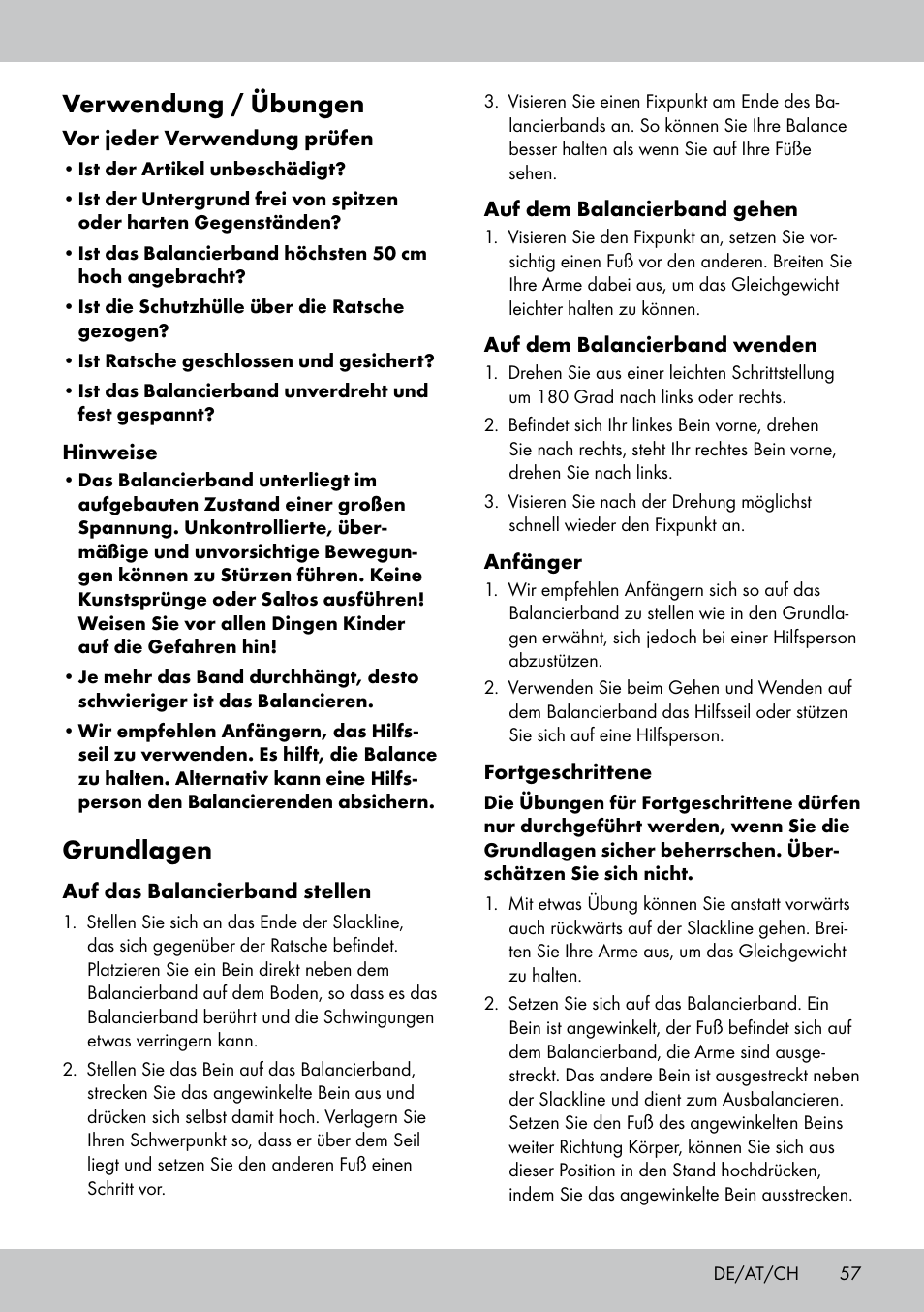 Verwendung / übungen, Grundlagen | Crivit SL-1530 User Manual | Page 57 / 60