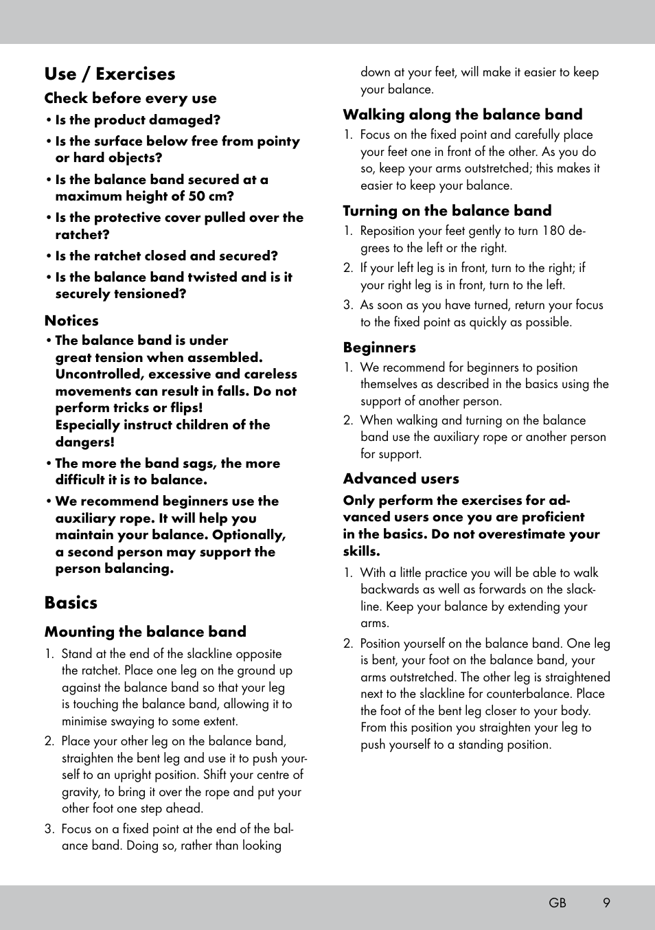 Use / exercises, Basics | Crivit SL-1530 User Manual | Page 9 / 60