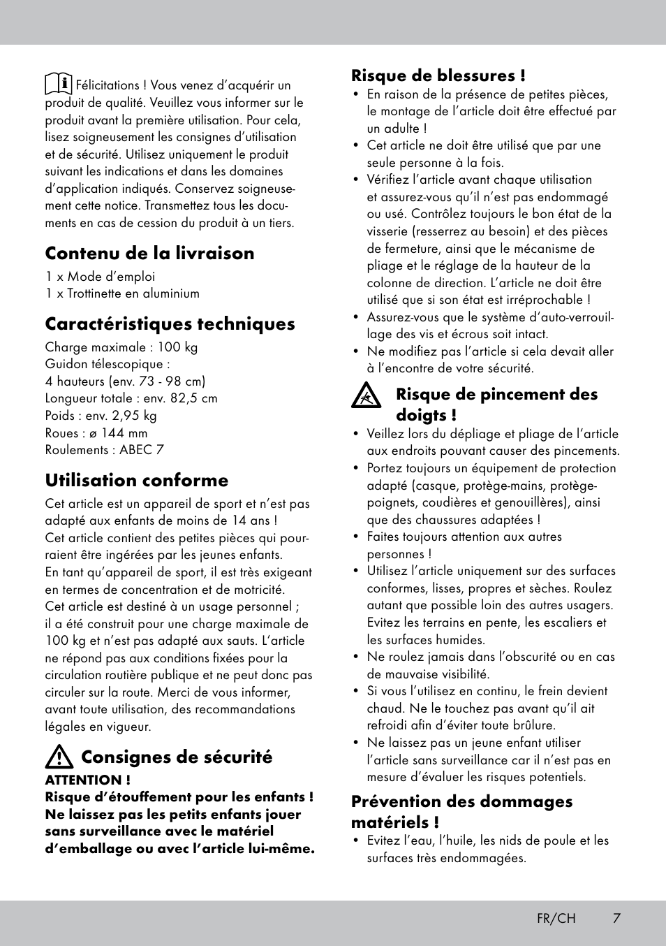 Contenu de la livraison, Caractéristiques techniques, Utilisation conforme | Consignes de sécurité | Crivit AS-1543 User Manual | Page 7 / 20