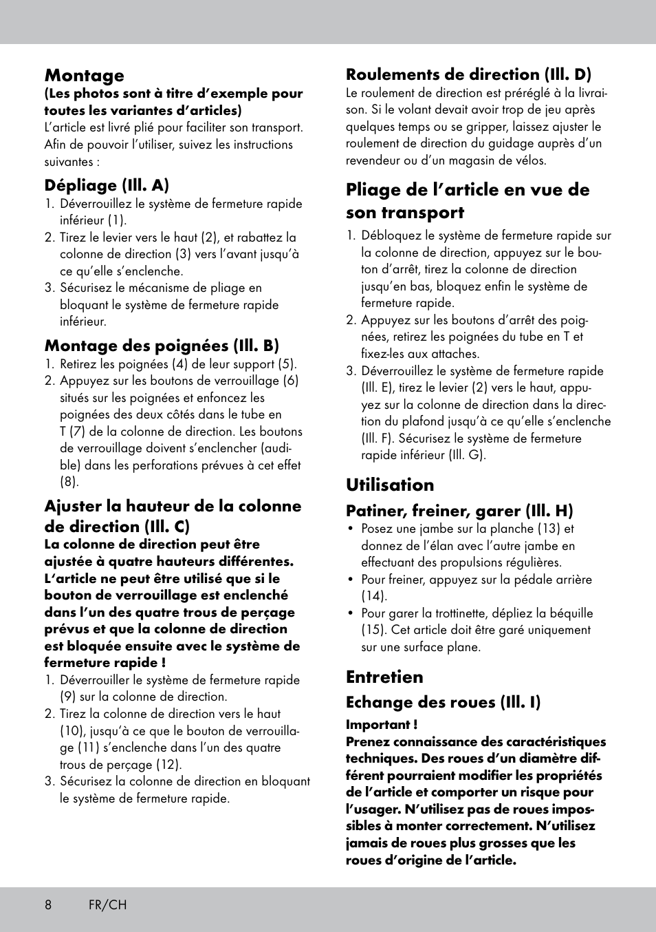 Montage, Pliage de l’article en vue de son transport, Utilisation | Entretien | Crivit AS-1543 User Manual | Page 8 / 20