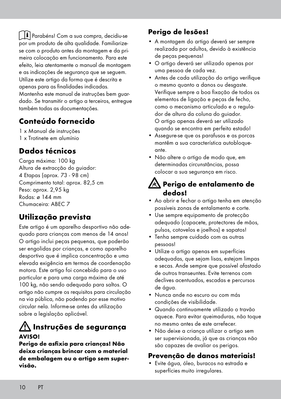 Conteúdo fornecido, Dados técnicos, Utilização prevista | Instruções de segurança | Crivit AS-1543 User Manual | Page 10 / 20