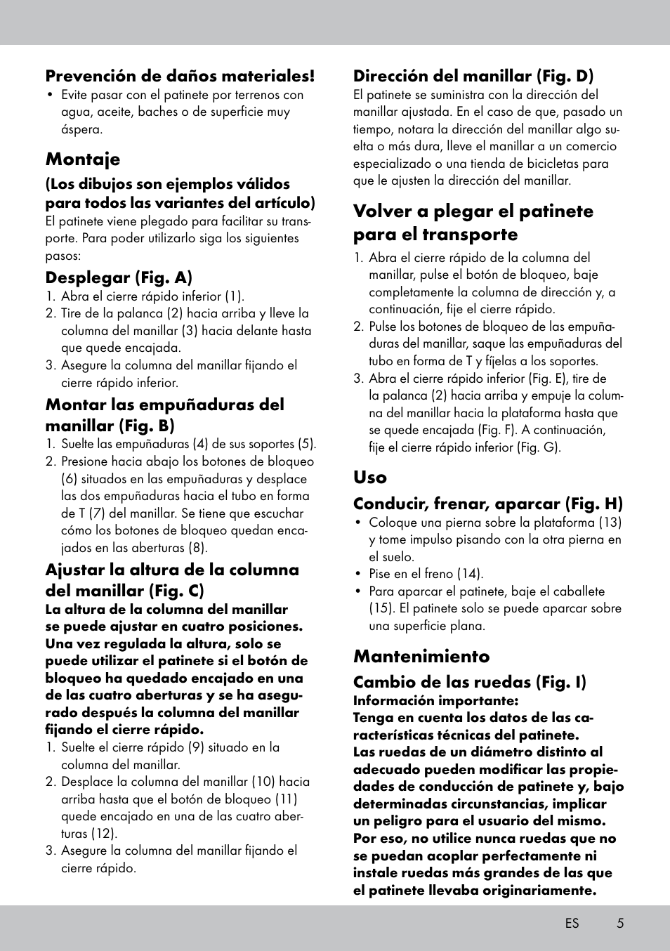 Montaje, Volver a plegar el patinete para el transporte, Mantenimiento | Crivit AS-1543 User Manual | Page 5 / 20
