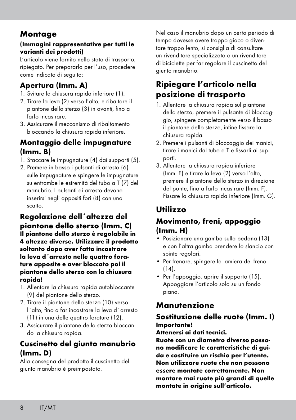 Montage, Ripiegare l’articolo nella posizione di trasporto, Utilizzo | Manutenzione | Crivit AS-1543 User Manual | Page 8 / 20