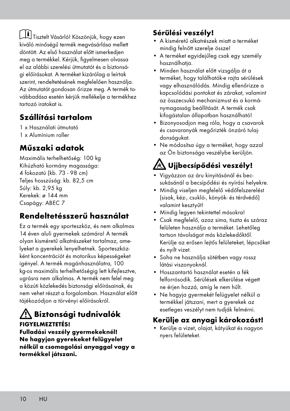 Szállítási tartalom, Műszaki adatok, Rendeltetésszerű használat | Biztonsági tudnivalók | Crivit AS-1543 User Manual | Page 10 / 28